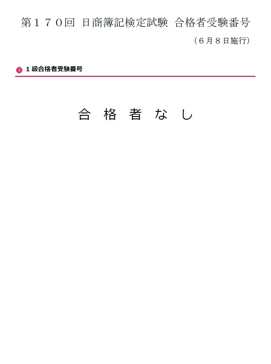 170回簿記合格発表