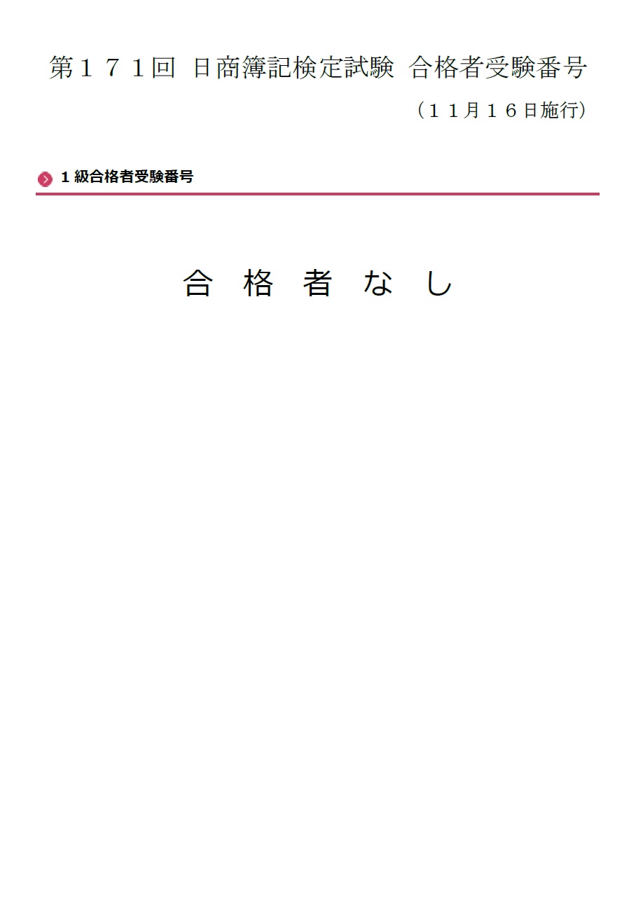 170回簿記合格発表